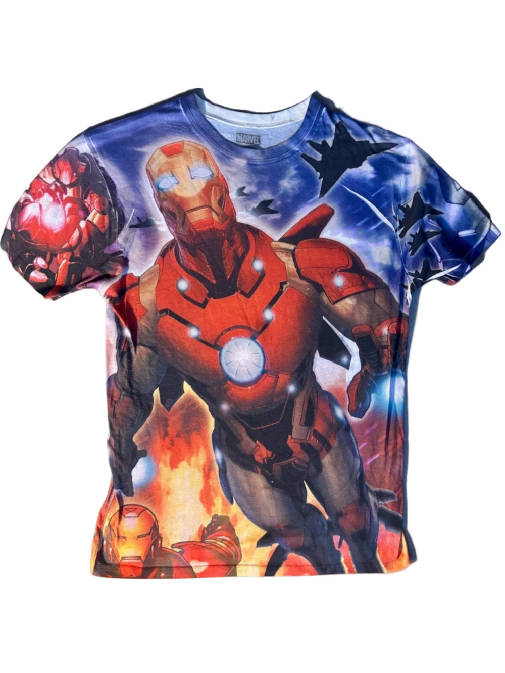 Marvel Iron Man T-Shirt Men's Size M Multicolor All-Over Print Crew Neck